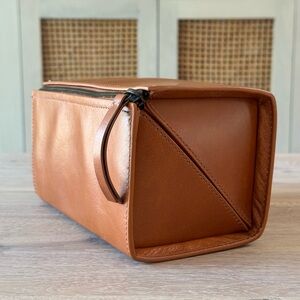 Zara Tan Brown Cosmetic Bag Smooth Leather Boxy Design zipper